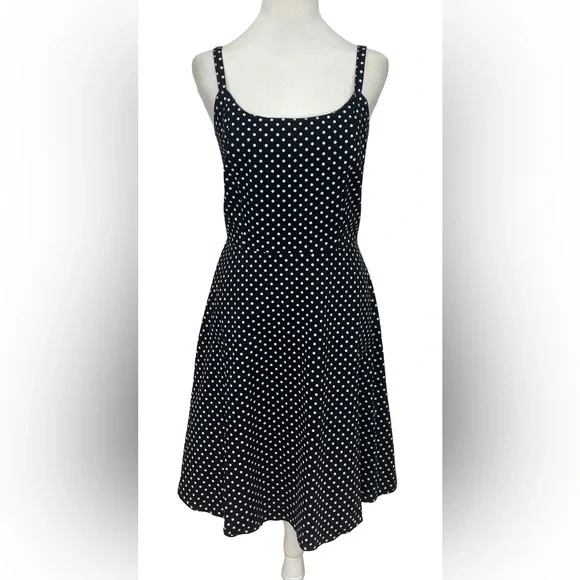 K & Co Polka Dot Dress Black White Fit Flare Sleeveless 10 Wedding Guest Retro - Picture 2 of 8